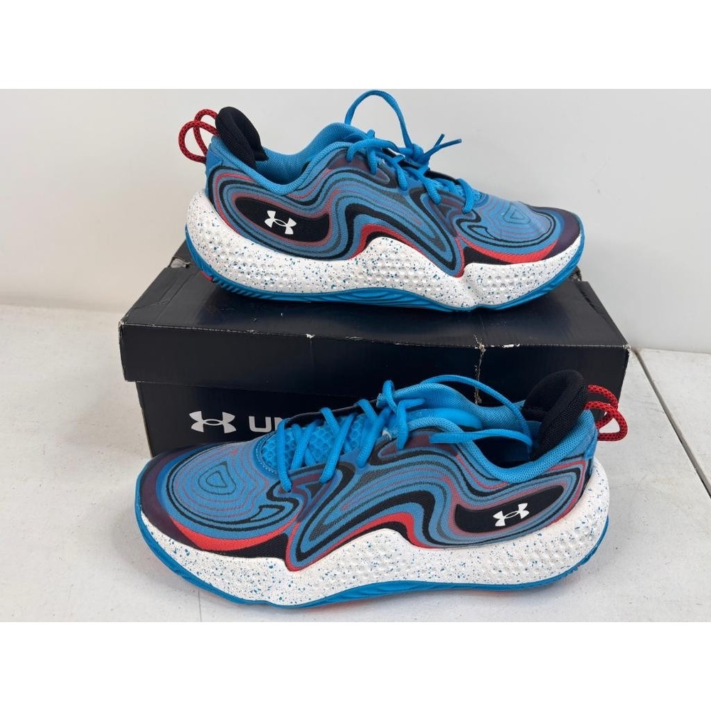 Under Armour UA Spawn 6 MM Blue Red Speckled Basketball Shoes Mens Size 11